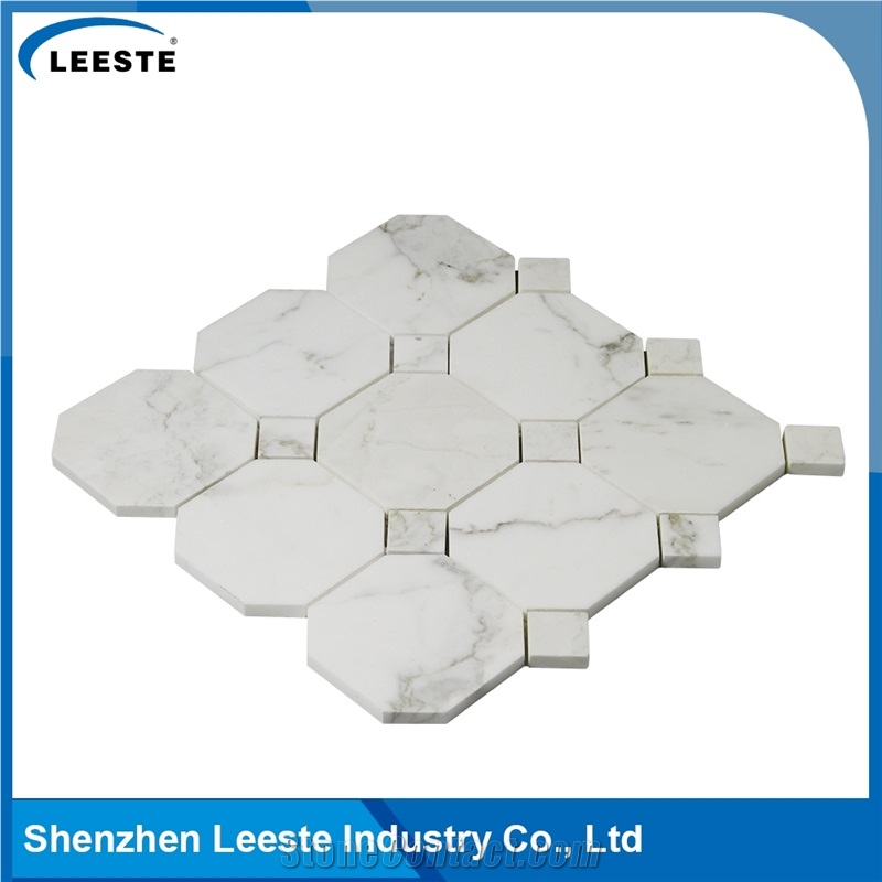 Calacatta Gold Italian Marble Polished Octagon with Dots Mosaic Tiles