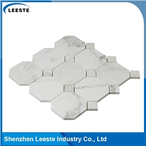 Calacatta Gold Italian Marble Polished Octagon with Dots Mosaic Tiles