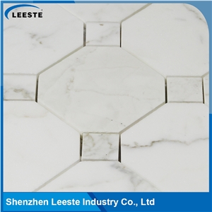 Calacatta Gold Italian Marble Polished Octagon with Dots Mosaic Tiles