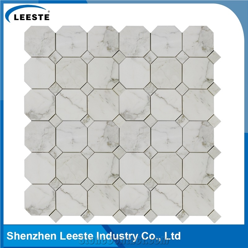 Calacatta Gold Italian Marble Polished Octagon with Dots Mosaic Tiles