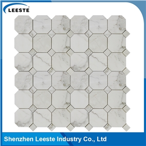 Calacatta Gold Italian Marble Polished Octagon with Dots Mosaic Tiles