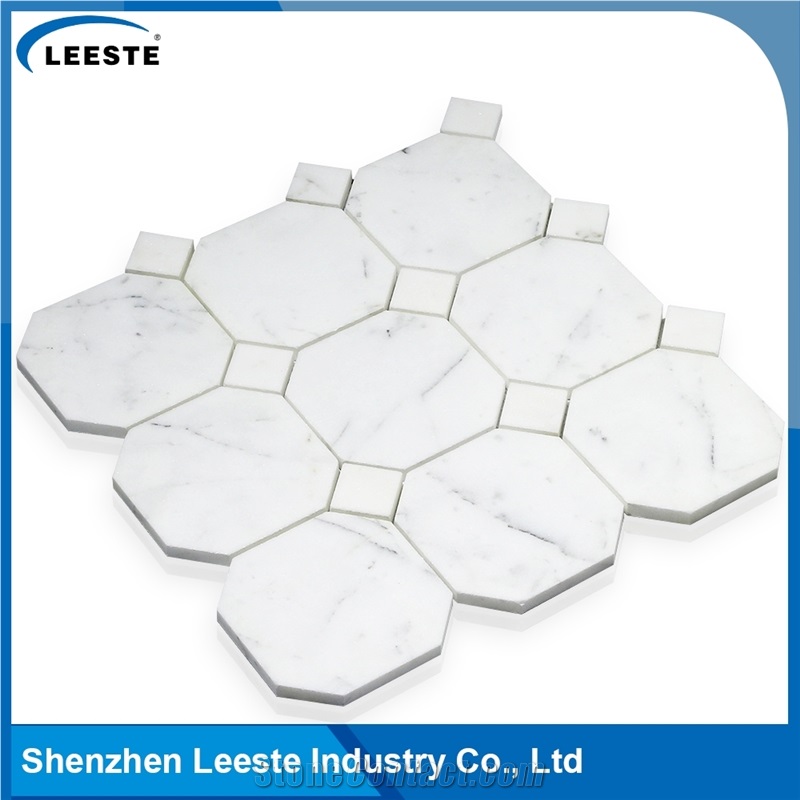 Calacatta White Italian Marble Octagon&Dot Marble Mosaic Tiles