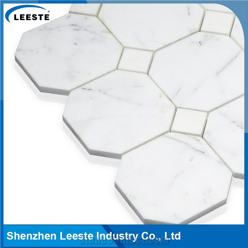 Calacatta White Italian Marble Octagon&Dot Marble Mosaic Tiles
