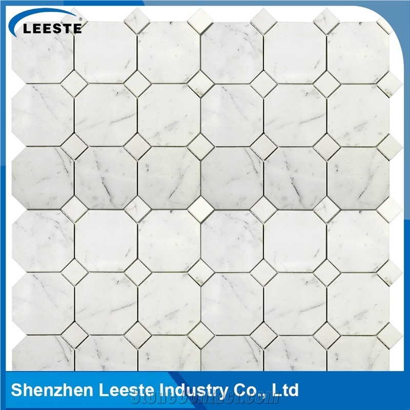 Calacatta White Italian Marble Octagon&Dot Marble Mosaic Tiles