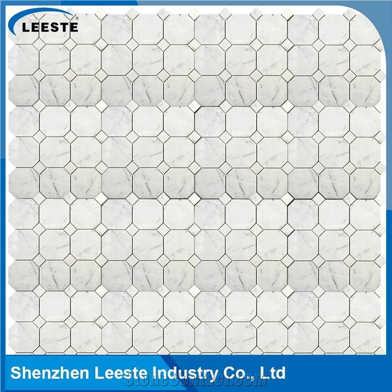 Calacatta White Italian Marble Octagon&Dot Marble Mosaic Tiles