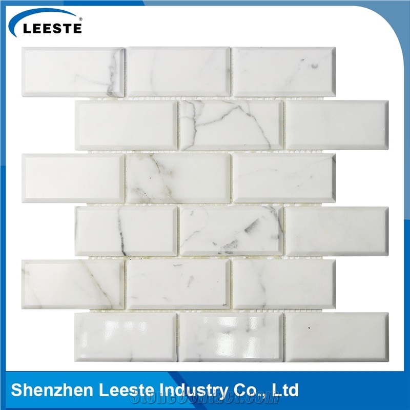 Calacatta White Italian Marble Polished Brick&Bevel Marble Mosaic Tile