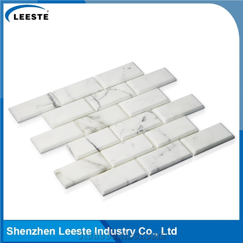 Calacatta White Italian Marble Polished Brick&Bevel Marble Mosaic Tile