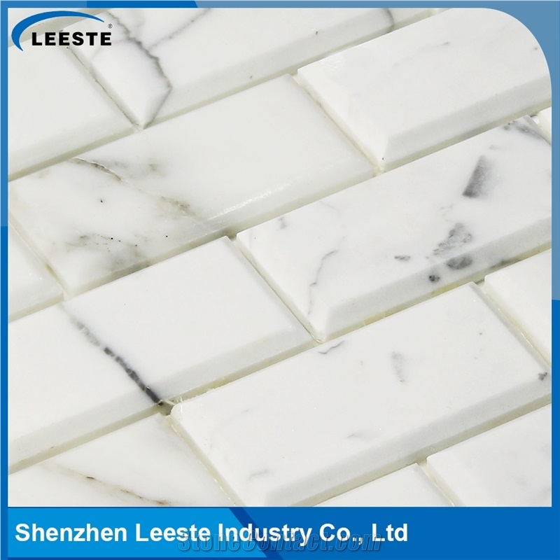 Calacatta White Italian Marble Polished Brick&Bevel Marble Mosaic Tile