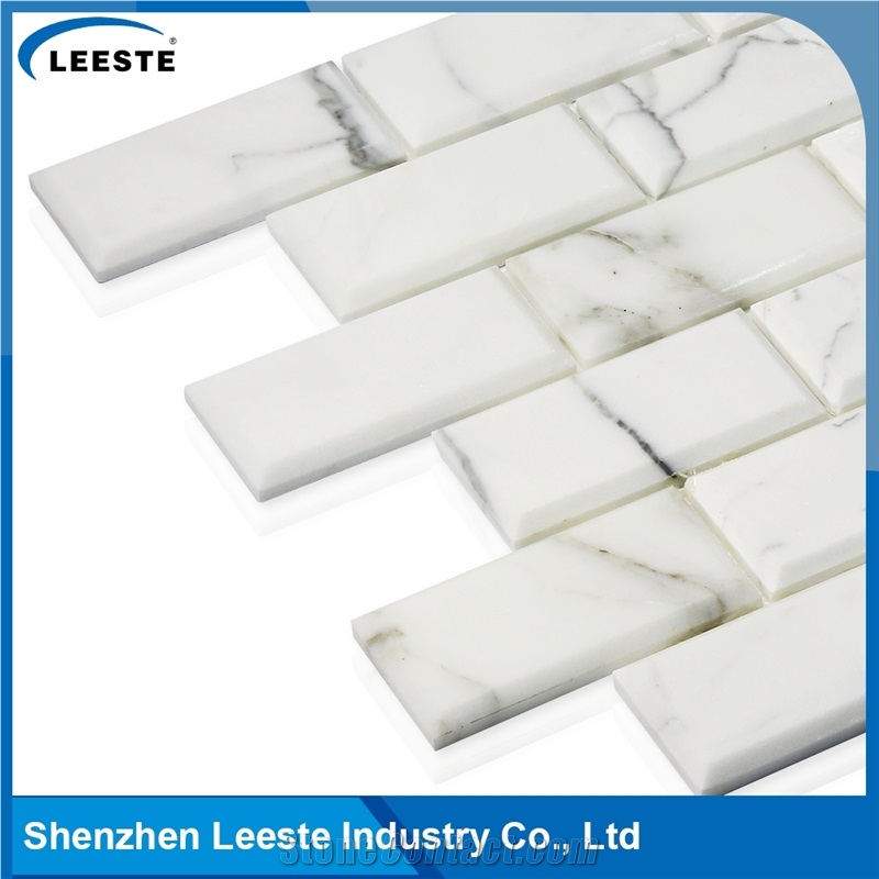 Calacatta White Italian Marble Polished Brick&Bevel Marble Mosaic Tile