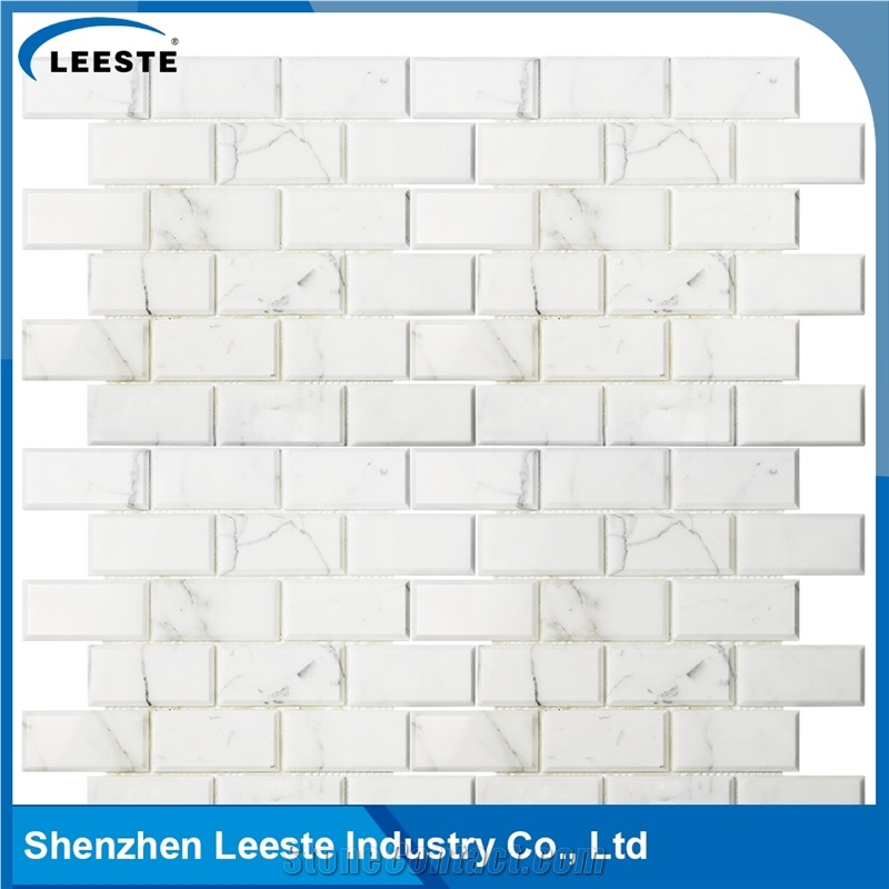 Calacatta White Italian Marble Polished Brick&Bevel Marble Mosaic Tile