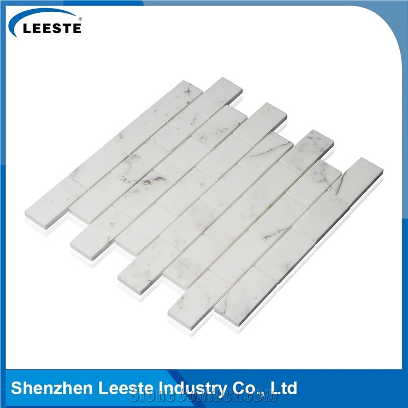 Calacatta White Italian Marble Polished Brick Mosaic Tiles