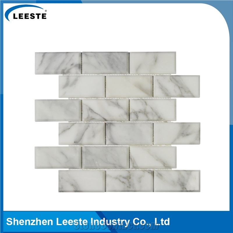Calacatte Gold Italian Marble Polished Bevelled Brick Mosaic Tiles