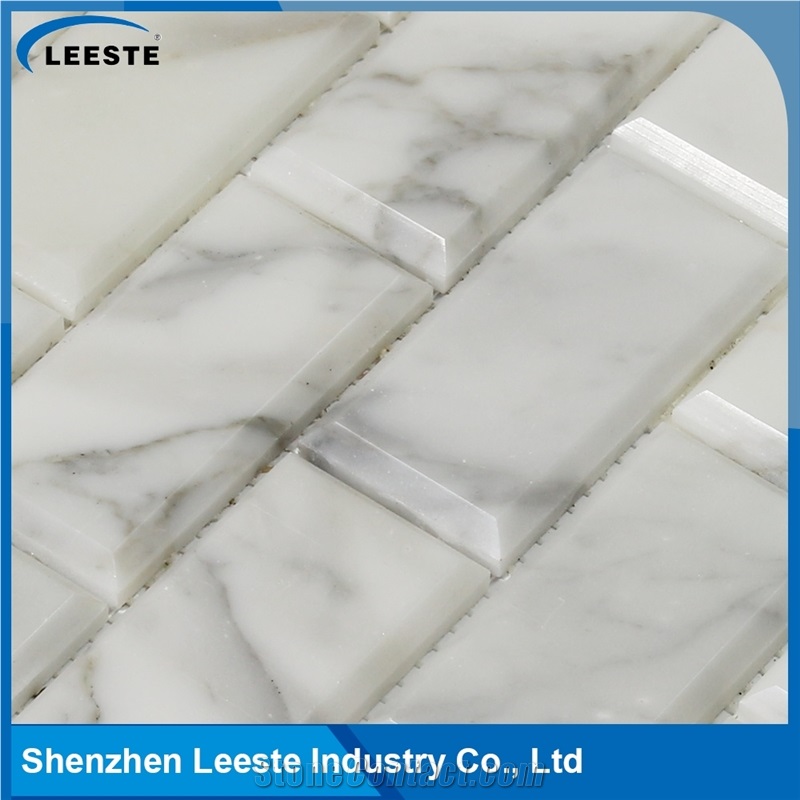 Calacatte Gold Italian Marble Polished Bevelled Brick Mosaic Tiles