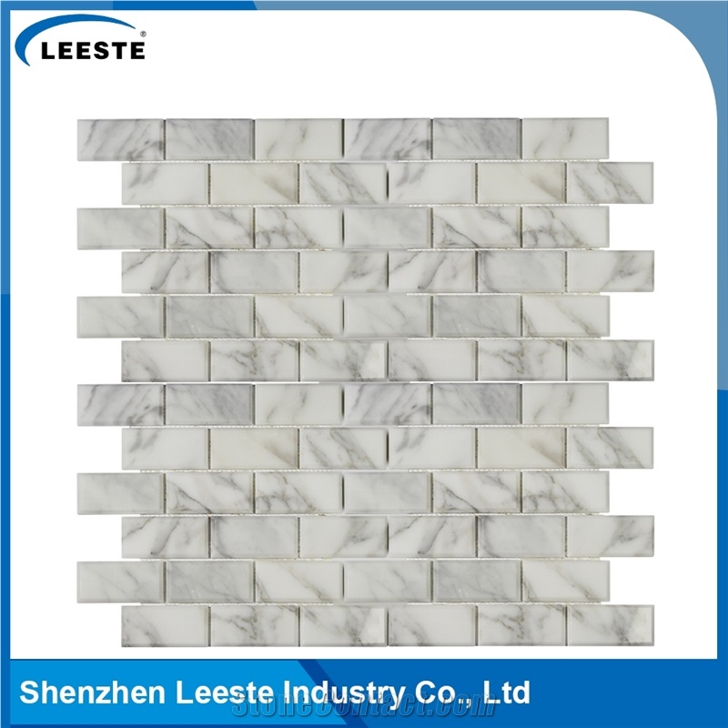 Calacatte Gold Italian Marble Polished Bevelled Brick Mosaic Tiles
