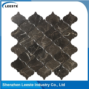 Chinese Dark Emperador Marble Polished Arabesque Marble Mosaic Tiles