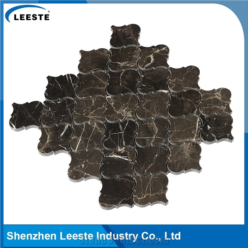 Chinese Dark Emperador Marble Polished Arabesque Marble Mosaic Tiles