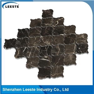 Chinese Dark Emperador Marble Polished Arabesque Marble Mosaic Tiles