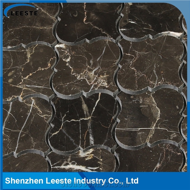 Chinese Dark Emperador Marble Polished Arabesque Marble Mosaic Tiles