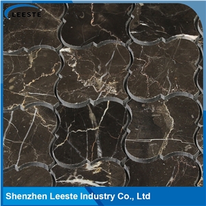 Chinese Dark Emperador Marble Polished Arabesque Marble Mosaic Tiles