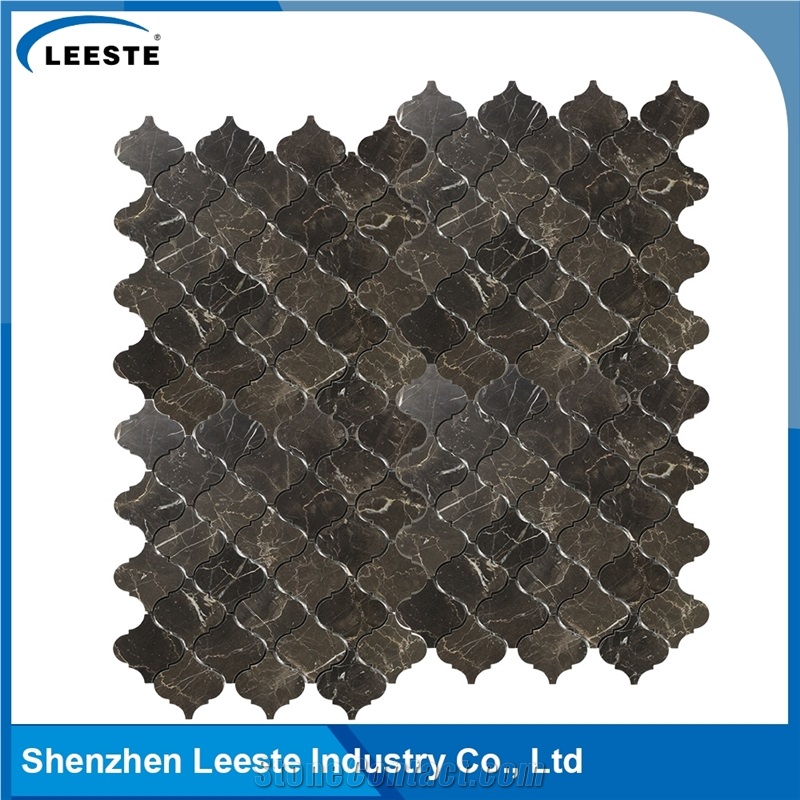 Chinese Dark Emperador Marble Polished Arabesque Marble Mosaic Tiles