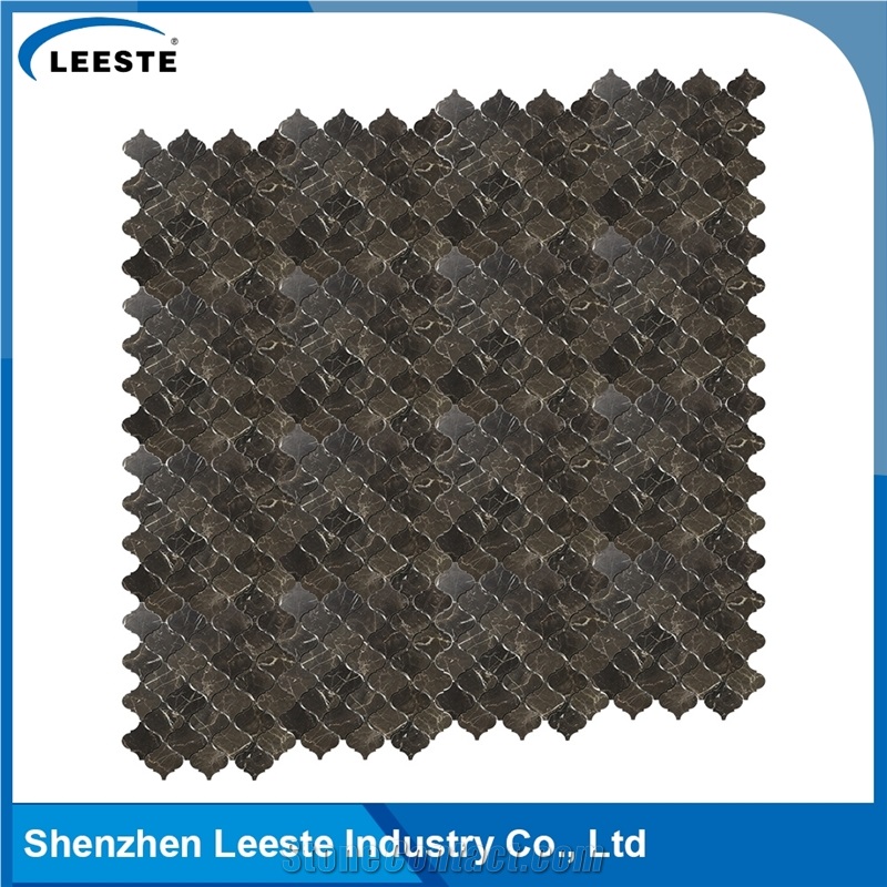 Chinese Dark Emperador Marble Polished Arabesque Marble Mosaic Tiles