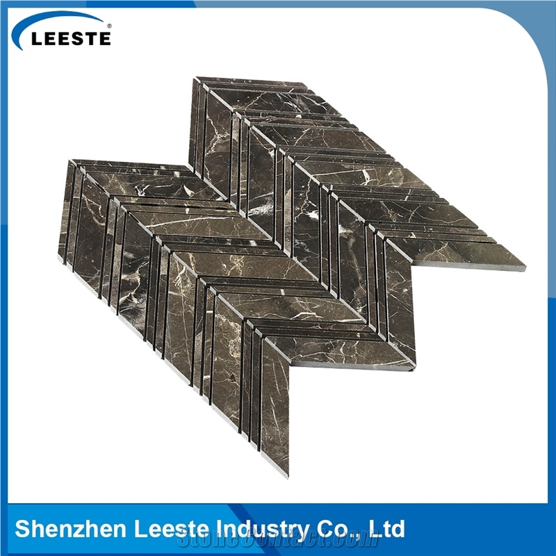 Chinese Dark Emperador Marble Polished Chevron Marble Mosaic Tiles