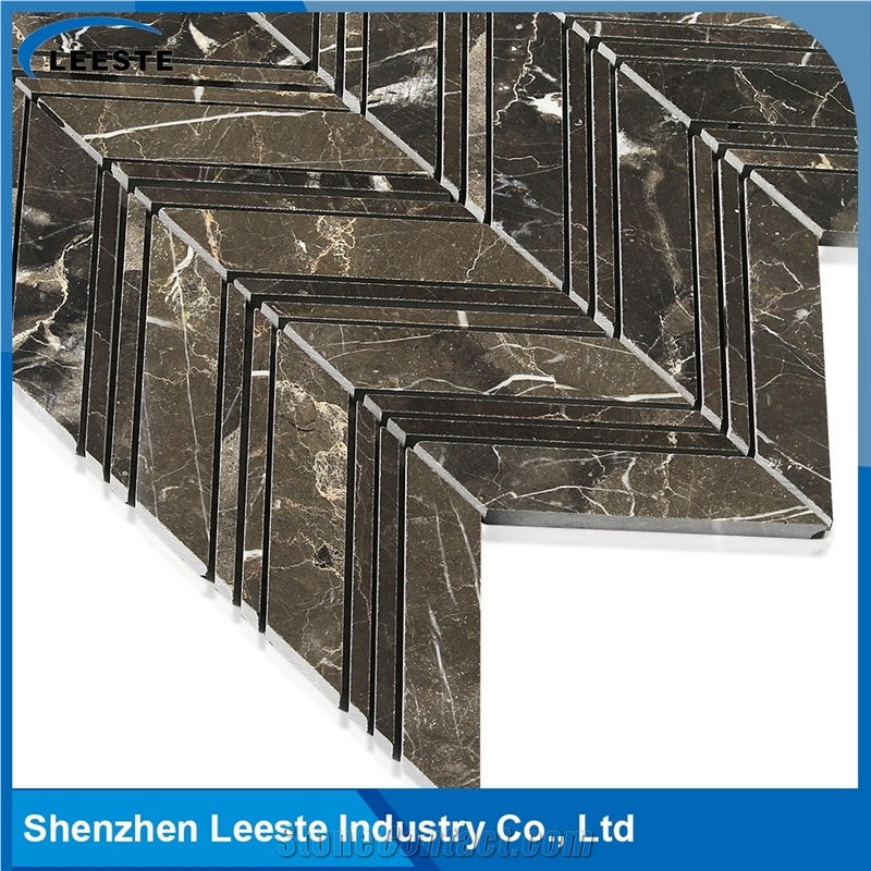 Chinese Dark Emperador Marble Polished Chevron Marble Mosaic Tiles