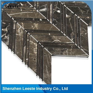 Chinese Dark Emperador Marble Polished Chevron Marble Mosaic Tiles
