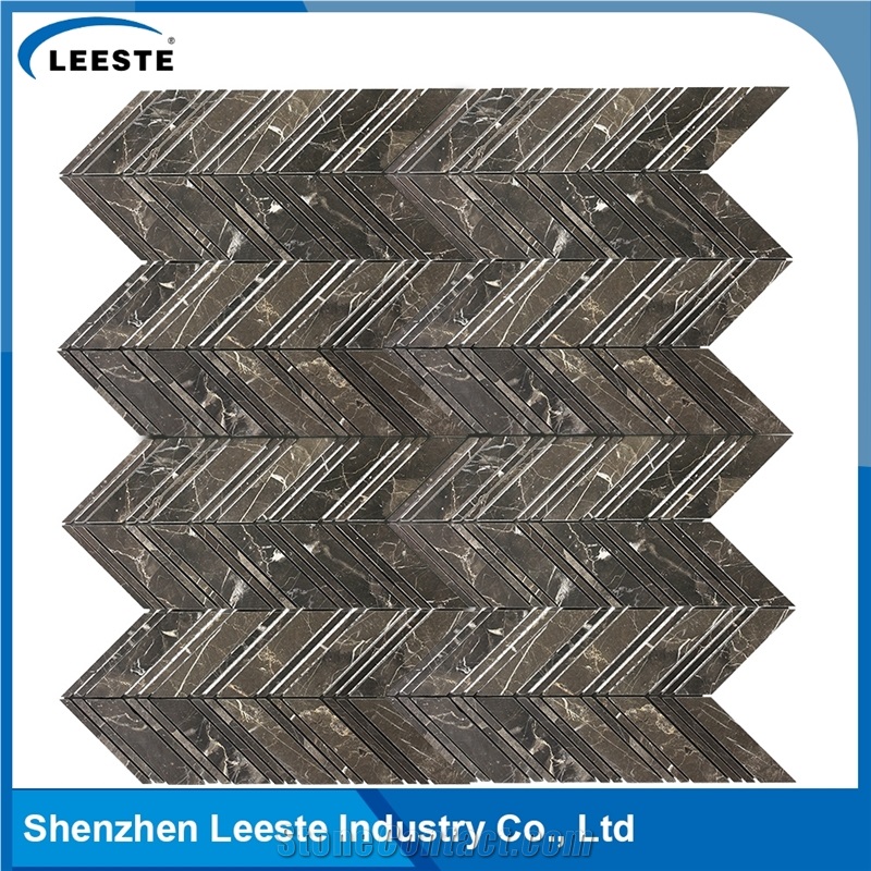 Chinese Dark Emperador Marble Polished Chevron Marble Mosaic Tiles