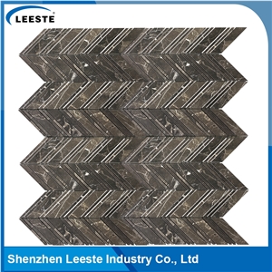 Chinese Dark Emperador Marble Polished Chevron Marble Mosaic Tiles
