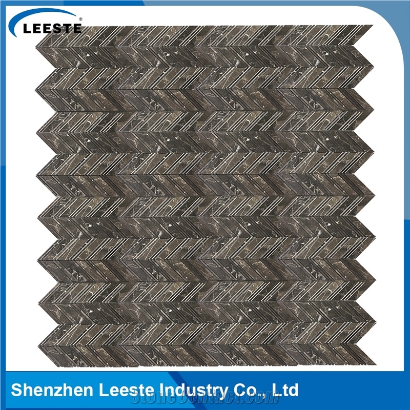 Chinese Dark Emperador Marble Polished Chevron Marble Mosaic Tiles