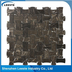 Chinese Dark Emperador Marble Polished Dogbone Marble Mosaic Tiles