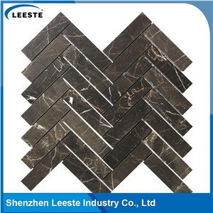 Chinese Dark Emperador Marble Polished Herrinbone Marble Mosaic Tiles Chinese Dark Emperador Marble Polished Herrinbone Marble Mosaic Tiles
