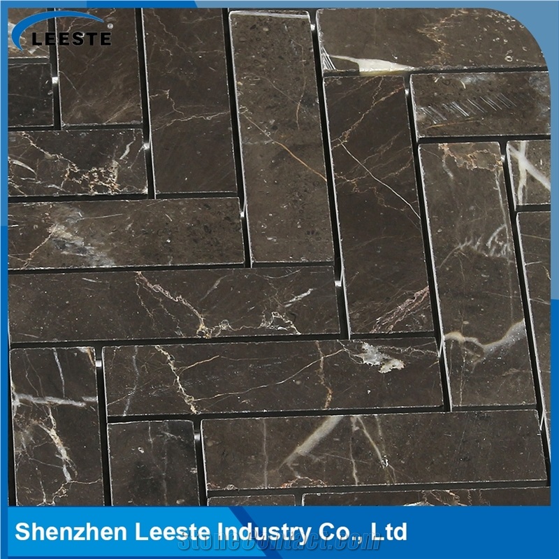Chinese Dark Emperador Marble Polished Herrinbone Marble Mosaic Tiles