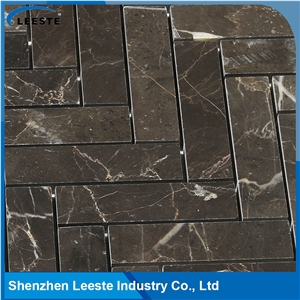 Chinese Dark Emperador Marble Polished Herrinbone Marble Mosaic Tiles