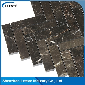 Chinese Dark Emperador Marble Polished Herrinbone Marble Mosaic Tiles