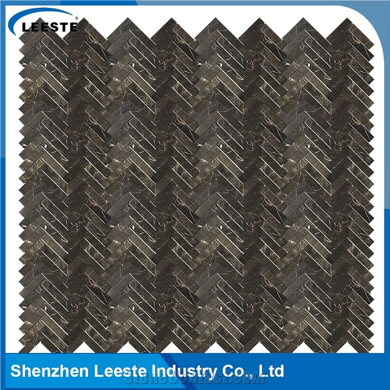 Chinese Dark Emperador Marble Polished Herrinbone Marble Mosaic Tiles