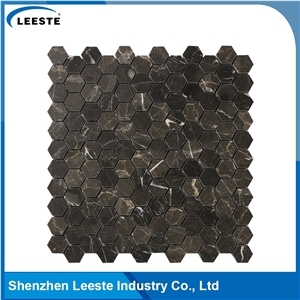 Chinese Dark Emperador Marble Polished Hexagon Marble Mosaic Tiles Chinese Dark Emperador Marble Polished Hexagon Marble Mosaic Tiles