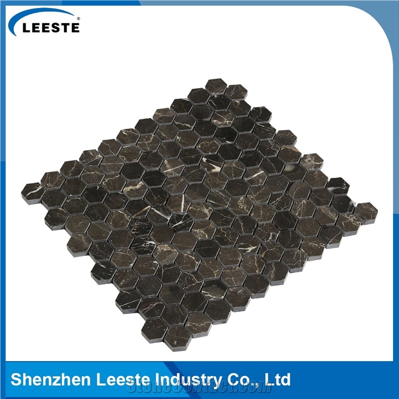 Chinese Dark Emperador Marble Polished Hexagon Marble Mosaic Tiles