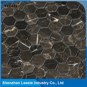 Chinese Dark Emperador Marble Polished Hexagon Marble Mosaic Tiles