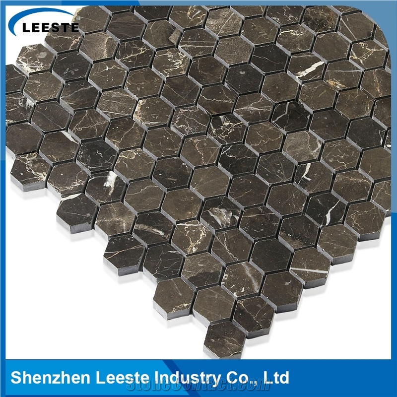 Chinese Dark Emperador Marble Polished Hexagon Marble Mosaic Tiles