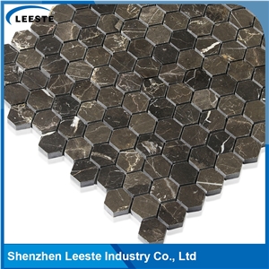 Chinese Dark Emperador Marble Polished Hexagon Marble Mosaic Tiles