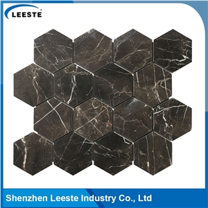 Chinese Dark Emperador Marble Polished Hexagon Marble Mosaic Tiles