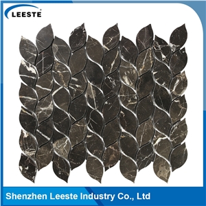 Chinese Dark Emperador Marble Polished Leaf Marble Mosaic Tiles