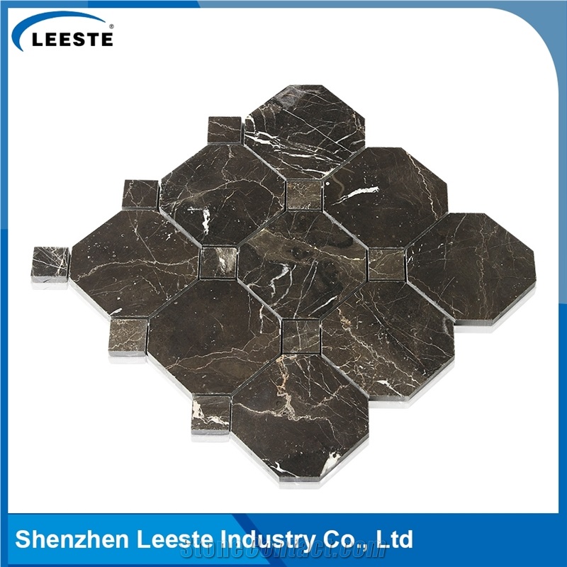 Chinese Dark Emperador Marble Polished Octagon Marble Mosaic Tiles