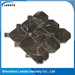 Chinese Dark Emperador Marble Polished Octagon Marble Mosaic Tiles