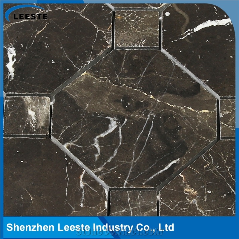 Chinese Dark Emperador Marble Polished Octagon Marble Mosaic Tiles