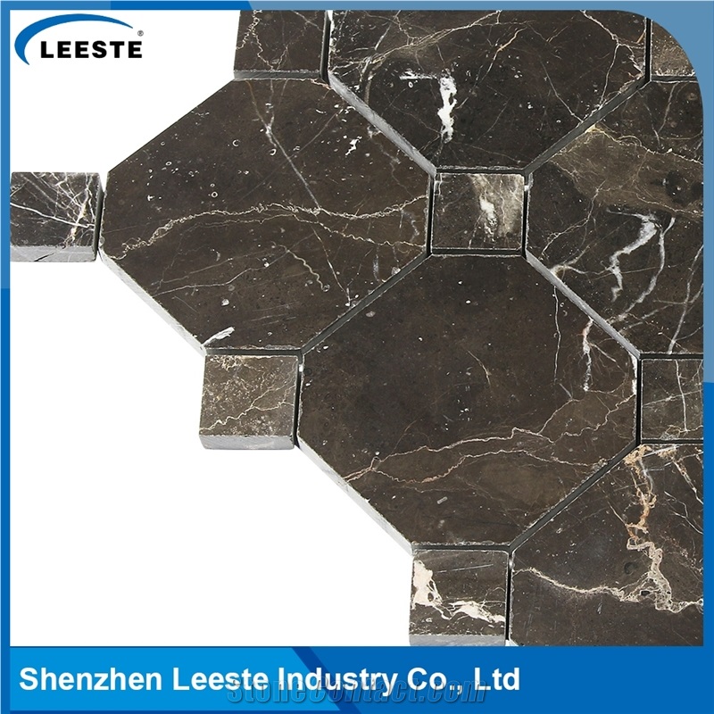 Chinese Dark Emperador Marble Polished Octagon Marble Mosaic Tiles