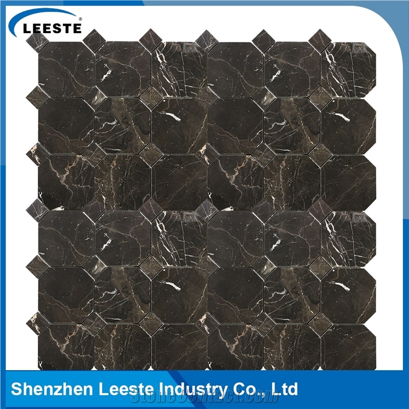 Chinese Dark Emperador Marble Polished Octagon Marble Mosaic Tiles