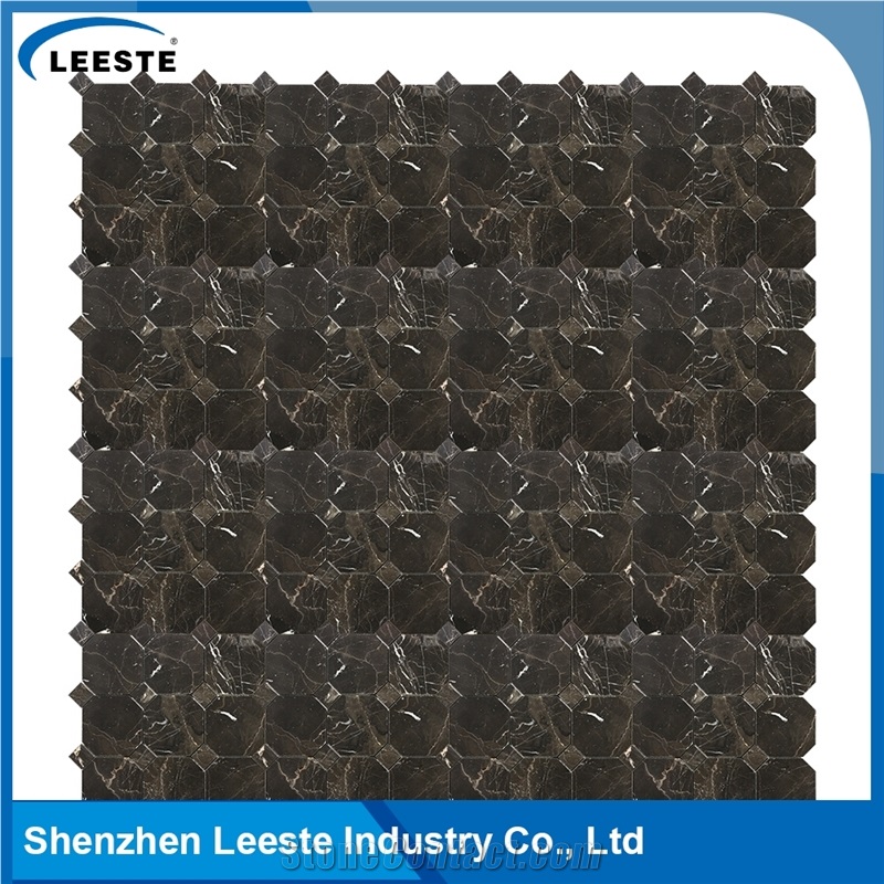 Chinese Dark Emperador Marble Polished Octagon Marble Mosaic Tiles